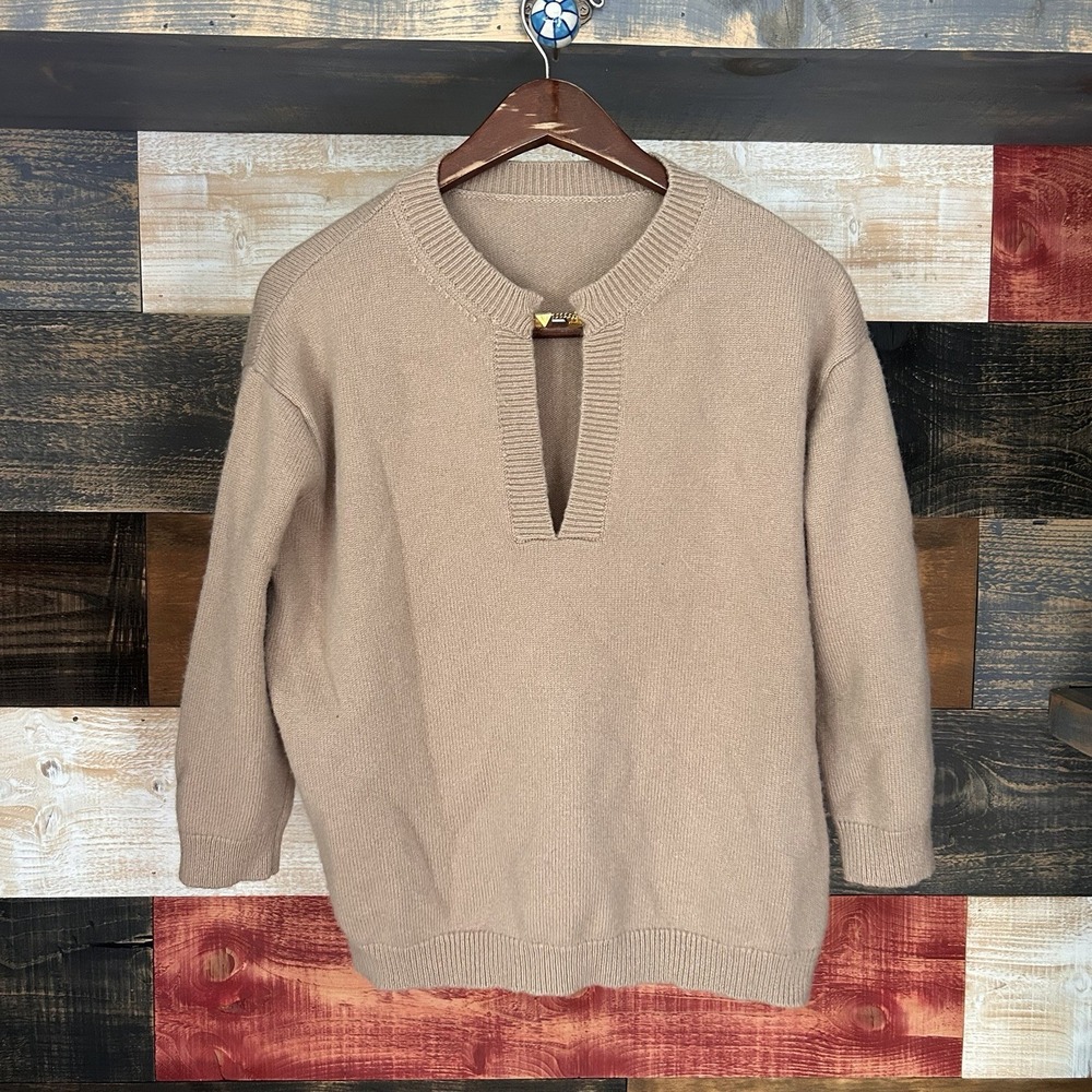 Valentino Garavani Cashmere Sweater V Neck Large Women Beige Gold 3B3KC47X82Y